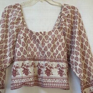 Sim & Sam Anthropologie Womens Med Boho Prairie Linen Floral Crop Top Mauve Clay